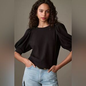 Maeve Anthropologie Puff Sleeve Black Puff Sleeve Crewneck Sweatshirt